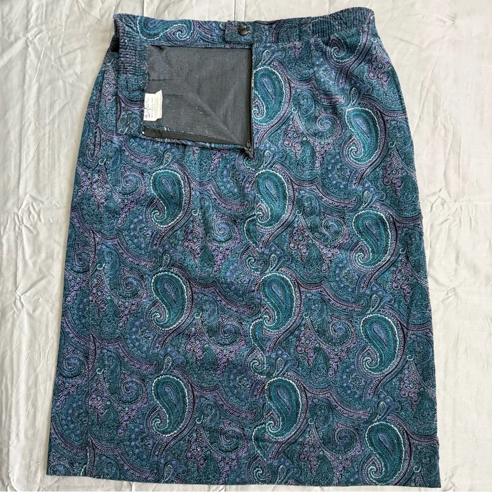 D’Allaird’s Paisley Corduroy Midi Skirt | Teal Purple | Made in Canada | 12 - Picture 3 of 5
